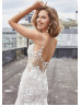 Beaded Ivory Floral Lace Tulle Open Back Wedding Dress
